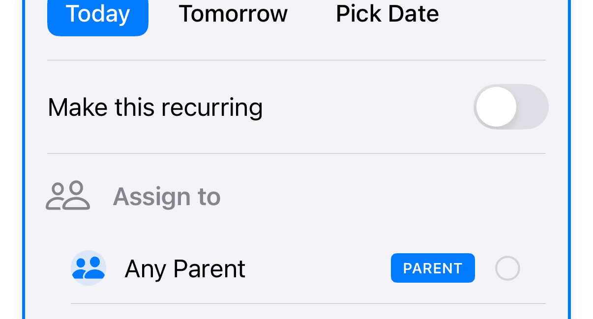 Task creation form showing input field and quick templates