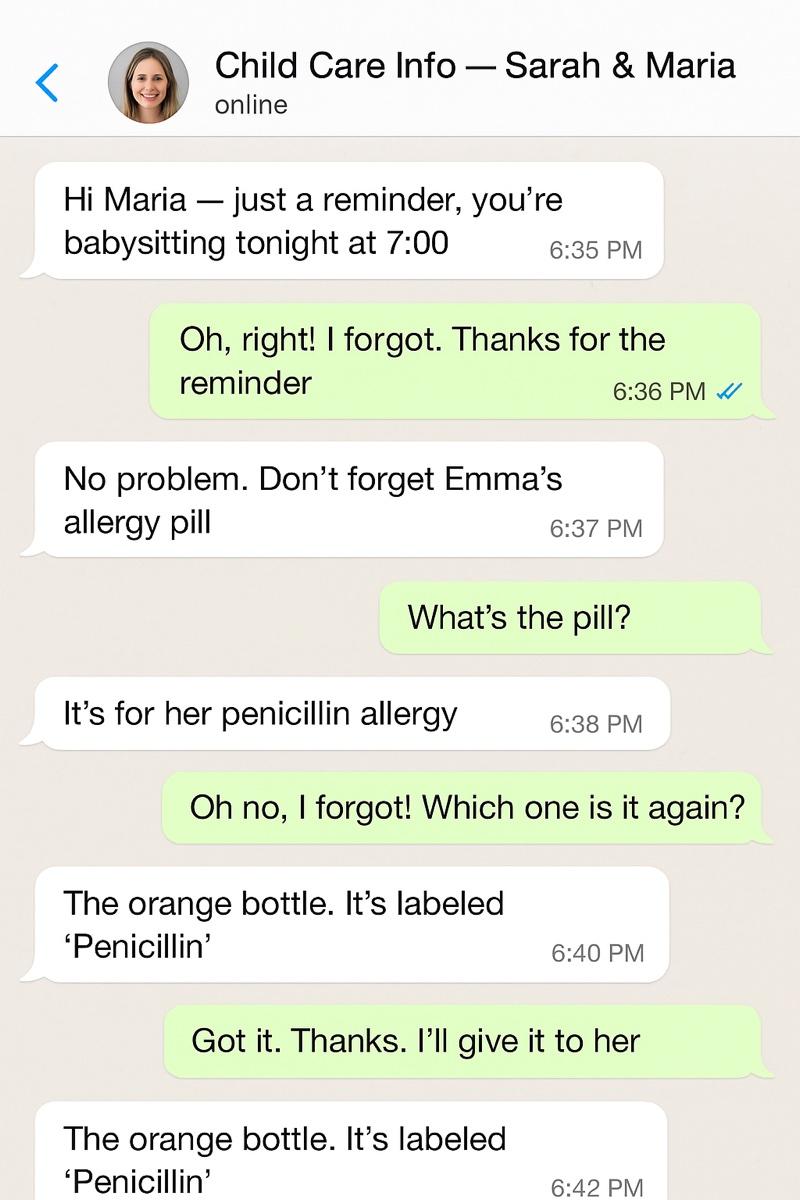 WhatsApp-Chat mit chaotischen Fragen zu Allergien und Medikamenten