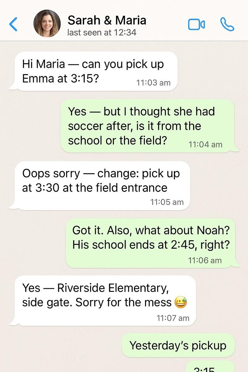 WhatsApp-Chat mit chaotischer Abholkoordination