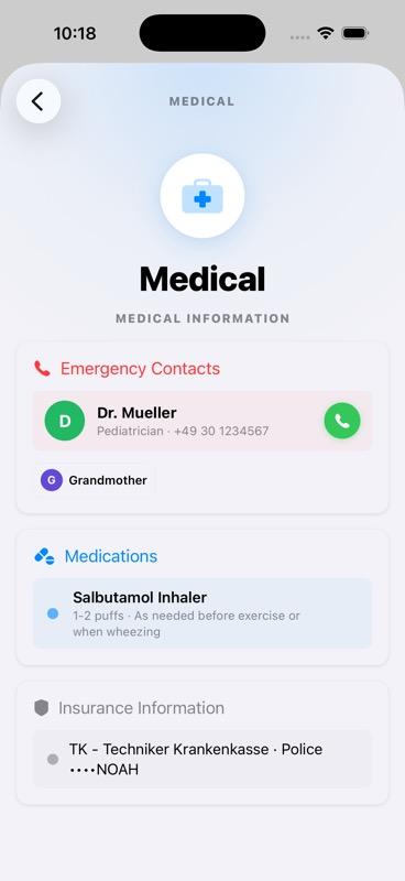 Medizin & Notfall-Bereich mit Allergien und Medikamenten