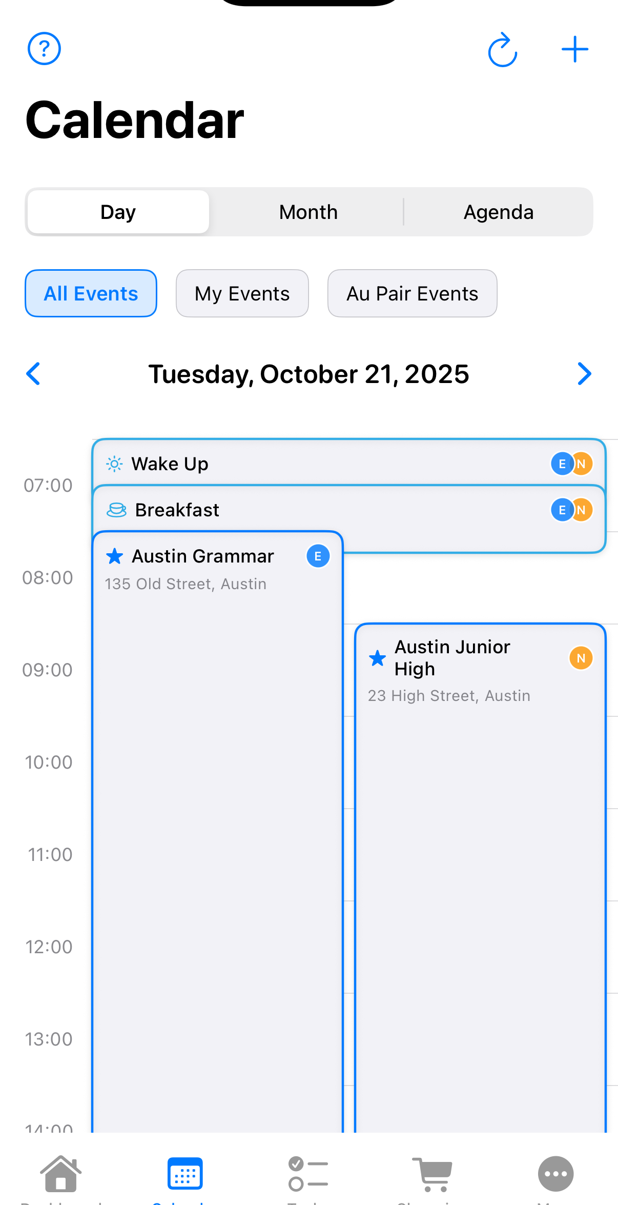 Calendar week view showing color-coded activities for family members